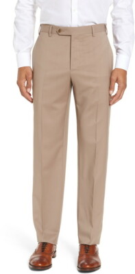 ZANELLA Beige DEVON Classic Fit Flat Front Wool Serge Dress Pants 34 Italy  NWT | eBay