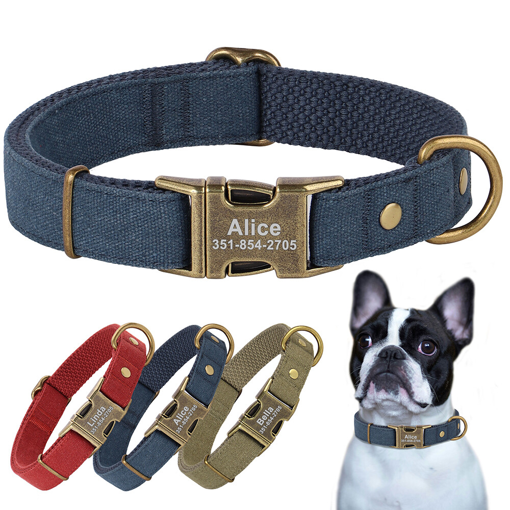 Soft Nylon Personalized Dog Collar Metal Name Buckle Engraved Adjustable S  M L