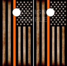 Orange Stripe Burnt Wood Cornhole Wrap Bag Toss Skin Decal Sticker