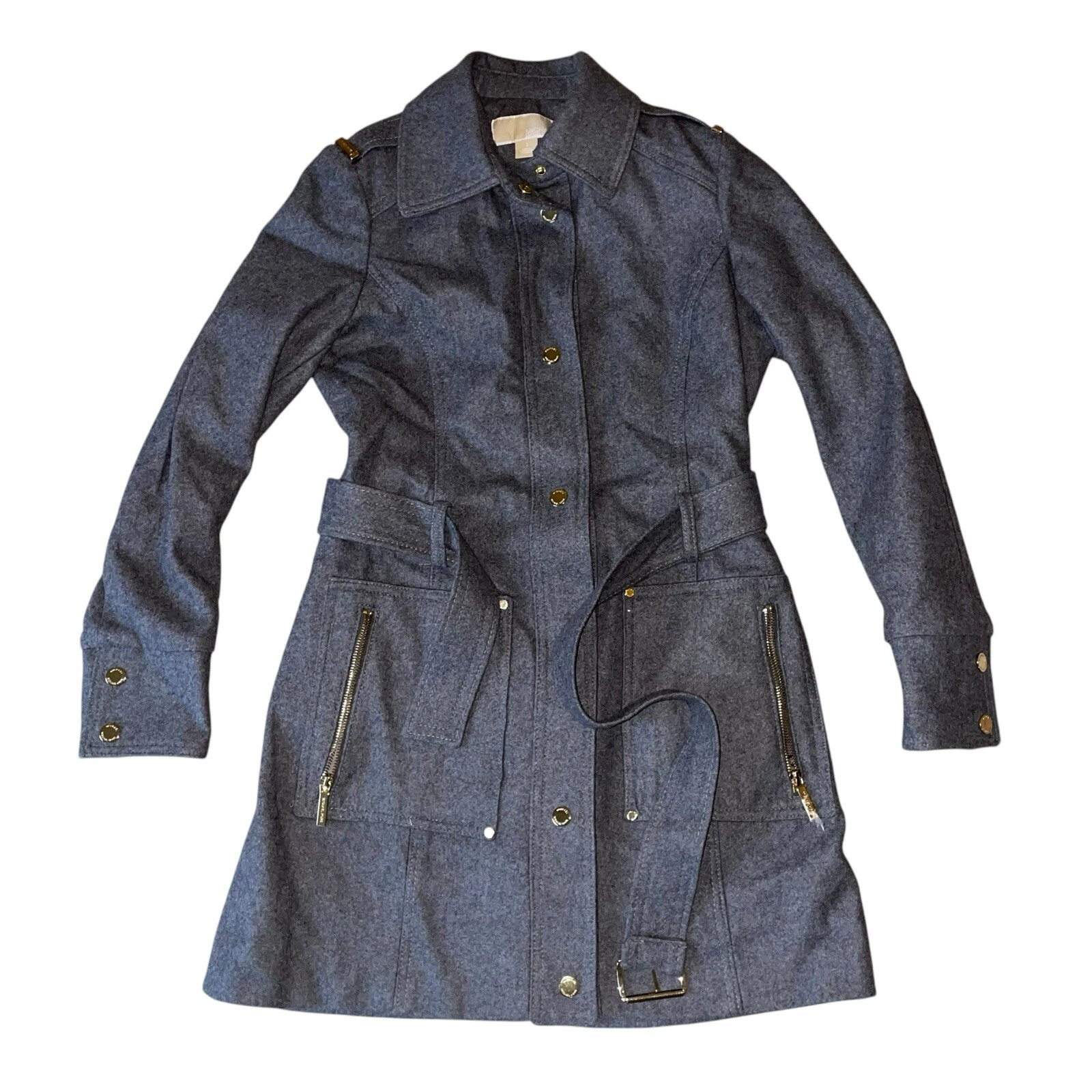 Giacca donna Michael Michael Kors taglia small grigio misto lana trench cappotto con cintura