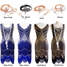 1920's Dress Flapper Greaby Gatsby Gown Vintage Beaded Fringed Art Deco Dresses