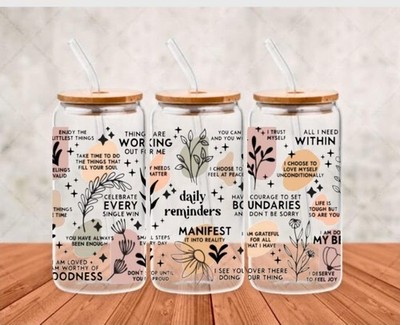 Daily Reminders 16oz Libby Glass Can, Daily Affirmation, Self Love