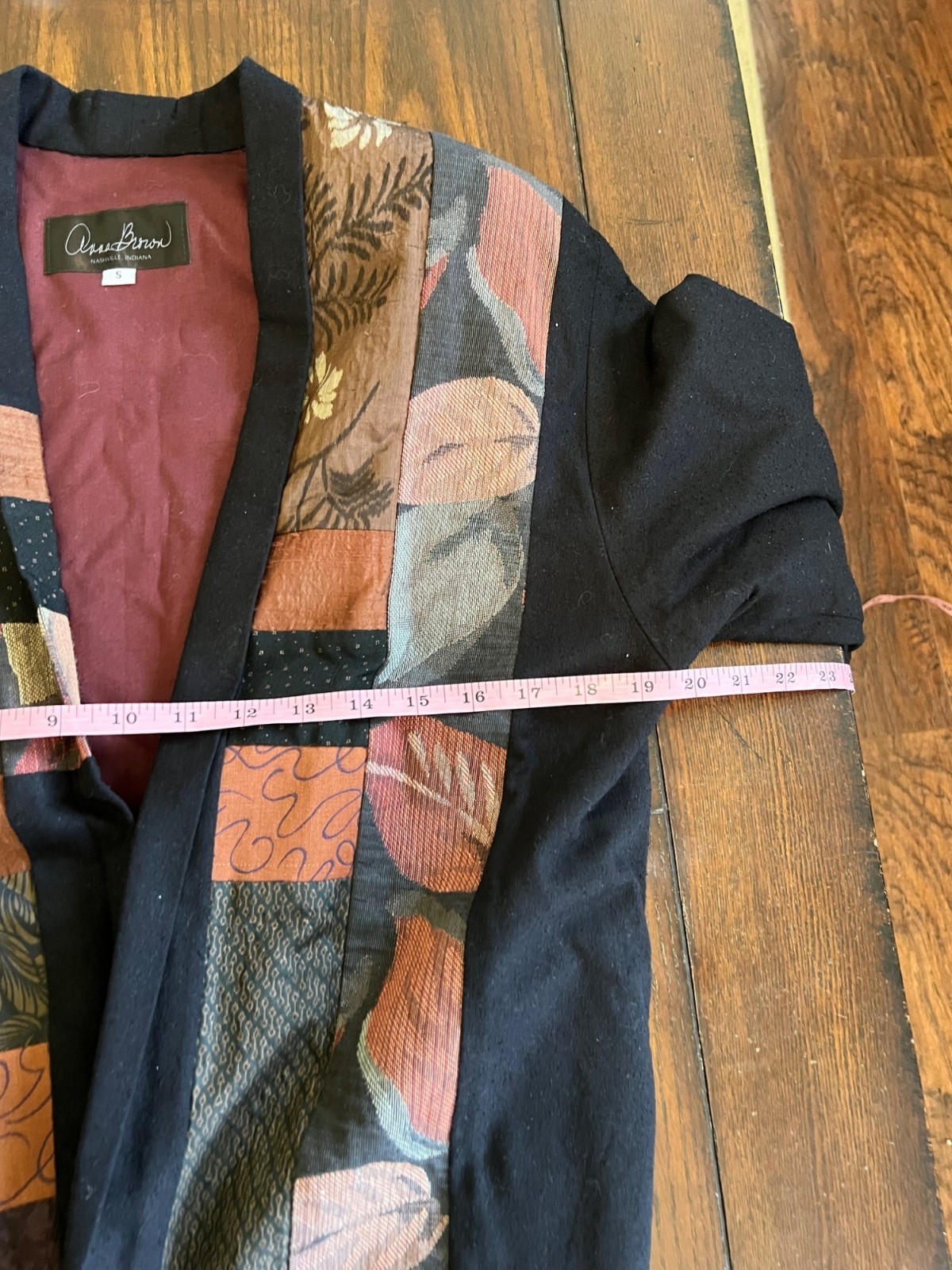 Anna Brown Open Blazer Jacket Patchwork Quilt Art… - image 8