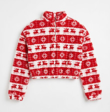 SHEIN girls Fair Isle Reindeer 1/4 Zip Mock Neck Fleece Sweater S