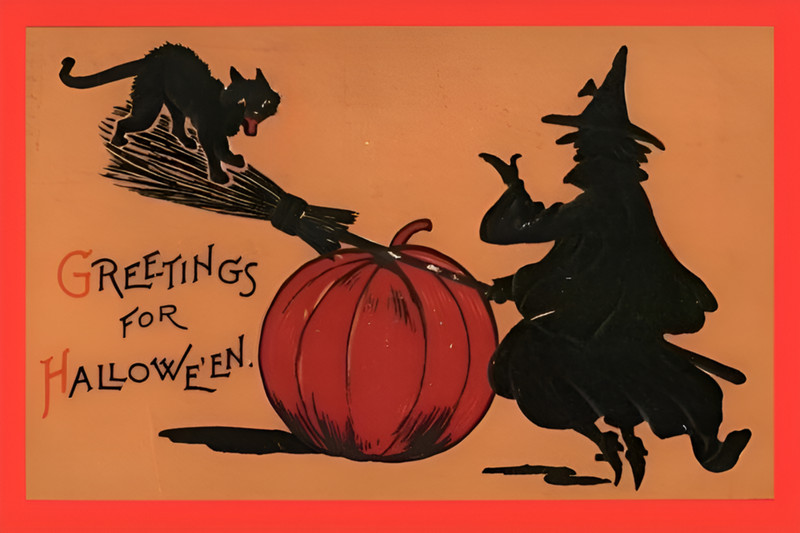 Happy Halloween  SPOOKY Vintage Reproduction Postcard  6" X 4" h10