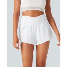 Halara Breezeful Crossover 2-in-1 Lace Athletic Shorts White Size Small New