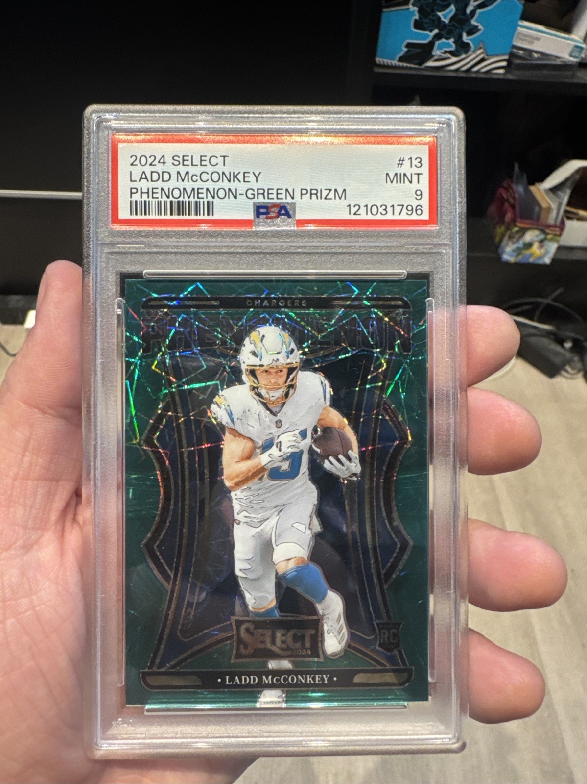 2024 Select Ladd McConkey Phenomenon Green Prizm /5 Psa 9