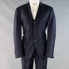 POLO by RALPH LAUREN Size L Regular Navy Grey Pinstripe Virgin Wool Suit