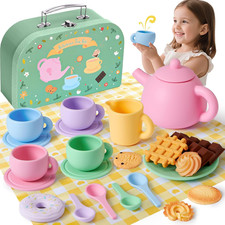 Silicone Tea Sets for Toddlers 3-5, 22Pcs Washable Tea Party Set with Storage Bo