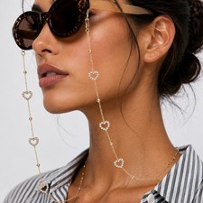 Women Rhinestone Eyeglass chain anti-drop Heart outline Metal Mask Chain 14021