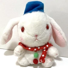 Baby White Rabbit Plush Pote Usa Loppy Snowman Bunny 6" Hat Scarf Buttons Amuse
