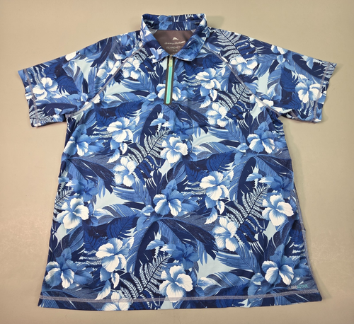 Tommy Bahama Mens Shirt Size Large Blue Floral S/S 1/4 Zip *Island Active* Beach - Picture 2 of 12