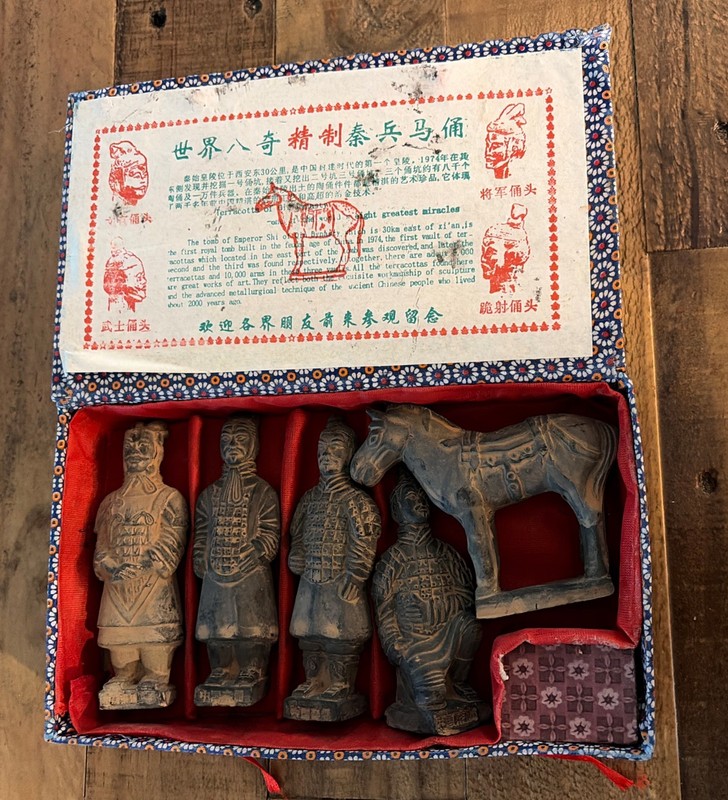 Vintage Set 5 Chinese Terracotta Qin Army Warriors Horse Figures Statues boxed