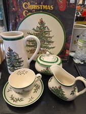 Spode Lot Of 6 Christmas Tree Tea For 1 POT TRIVET CREAMER SUGAR Cup  Saucer