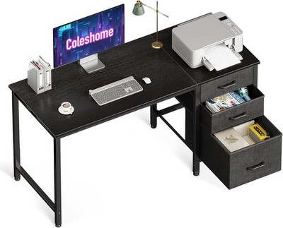 Schreibtisch mit 3 Stoff Schubladen, 120x48cm Computertisch mit Kopfhörerhalt...