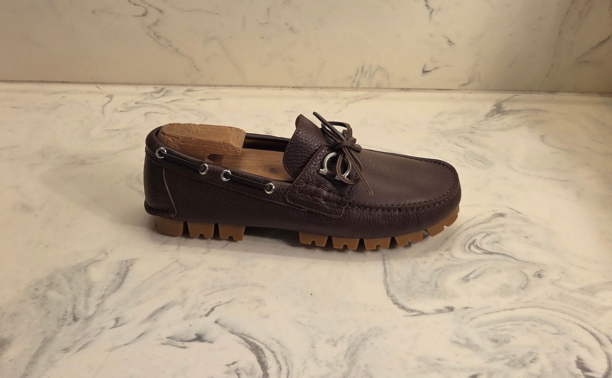 New! Salvatore Ferragamo 'Giosue' Boat Loafers Brown Mens Size 7 M