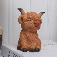 Cute Highland Cow Figurine Resin Statue Scottish Heelan Coo Decor Ornament Gift