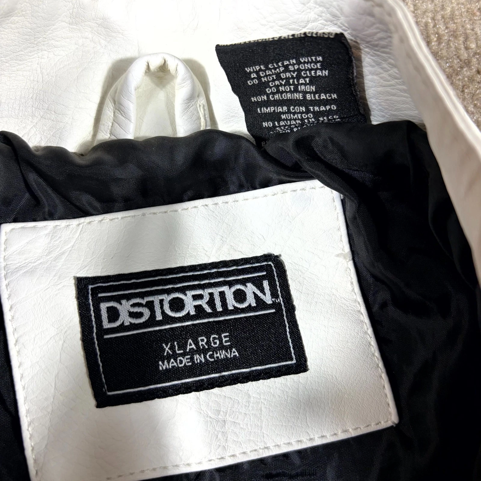 Distortion Biker Jacket Mens XL White Faux Leather Mock Neck Full Zip Racing image 15