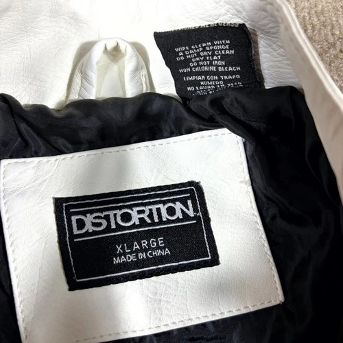 Distortion Biker Jacket Mens XL White Faux Leather Mock Neck Full Zip Racing image 15