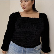 Torrid Plus Size 4 Black Velvet Smocked Squar...