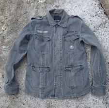 Y2K Vintage Charcoal Denim Jacket By Bench Size Mens Medium Military Style