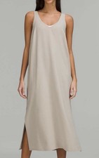 Lululemon Dress Women Raw Linen V-Neck Midi Casual Athleisure Shift Size 6