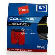 Hanes Boys Cool Dri Boxer Briefs 3 Pack S 6-8 Sport Tagless Moisture Wicking NEW
