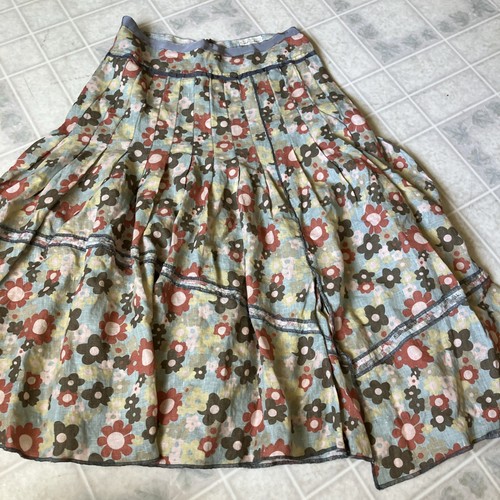 Neesh by DAR Floral Linen Skirt Small Boho Hippie Festival Cottagecore Modest