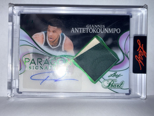 2025 Leaf Pearl Giannis Antetokounmpo Jersey Patch Auto Green /8 Paragon