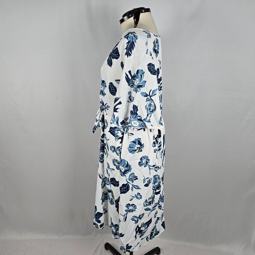 Bloomchic Dress Women's 3X Midi 1/2 Sleeve Knotted White Blue Yellow Floral NWT - Picture 9 of 10