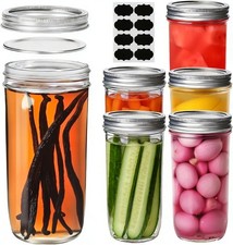 24 Oz Wide Mouth Glass Jars 6 Pack Airtight Lids Canning Pickling Food Storage