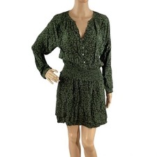 Rails Jasmine Olive Batik Cheetah Smocked Waist Mini Dress Size M