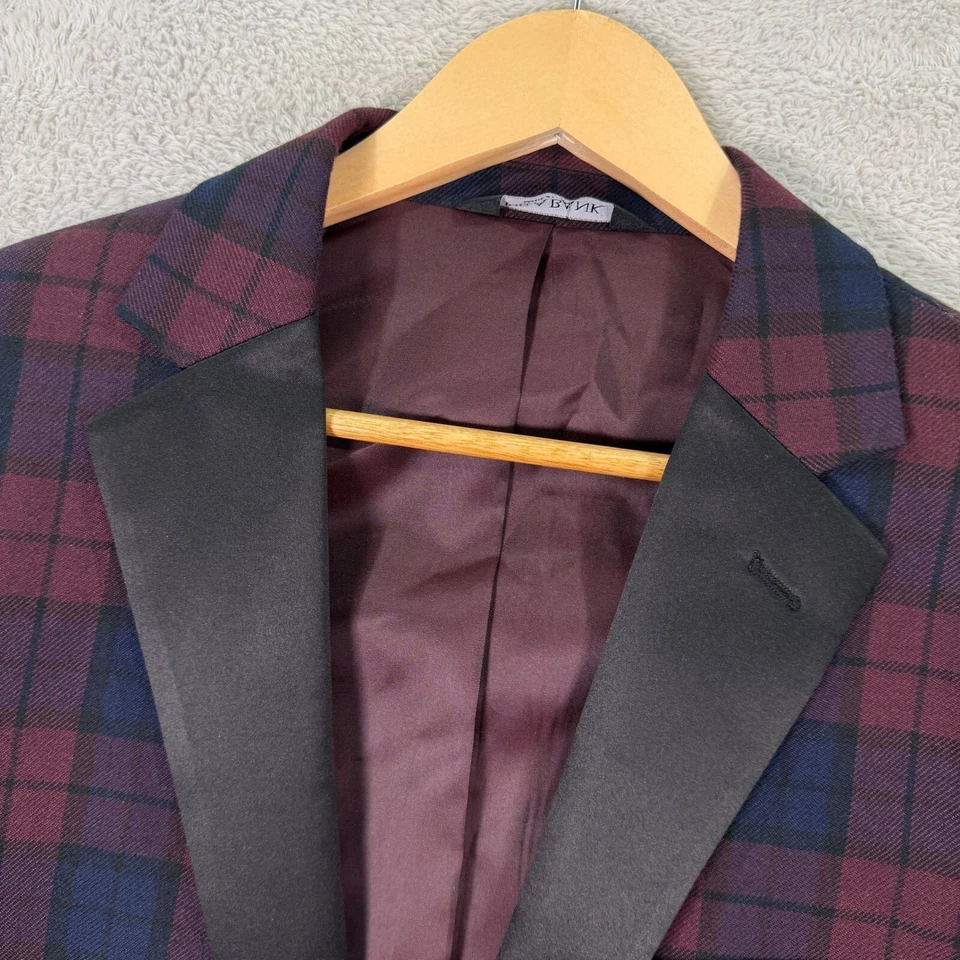 Jos. A. Blazer Bank Slim Fit Chaqueta Esmoquin a Cuadros Azul Borgoña Para Hombres 43R Preppy Foto 2 de 4