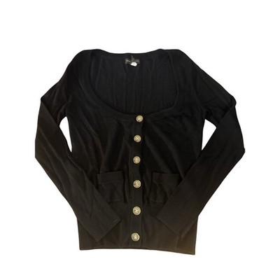 Banana Republic Black Scoop Neck Button Up Cardigan Size M