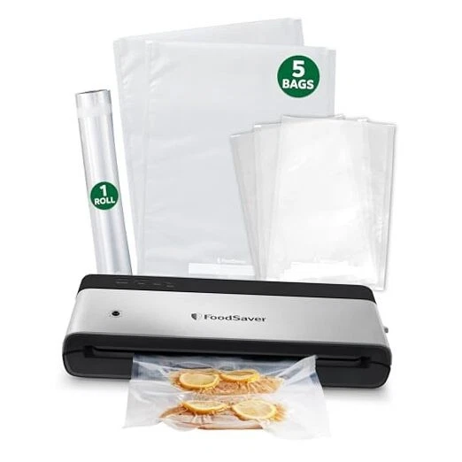 FoodSaver PowerVac Compact Vacuum Sealing Machine Stainless Steel & Black