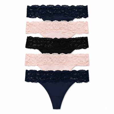 Damen 5er Pack Tangas George schwarz marine Spitze Top Baumwolle Slips Unterwäsche Plus