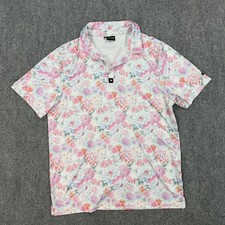 Bad Birdie Polo Shirt Mens XL Pastel Floral Print Golf Performance Stretch Top