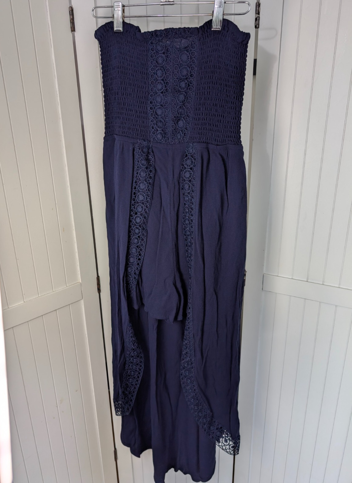 No Boundaries Blue Sapphire Strapless Romper Maxi Overlay Lace Trim L 11-13