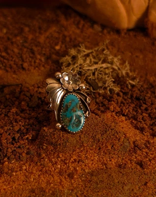Floraler Silber Ring - Native American - Türkis - Gr. 55/JN07