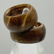 2 Hand Carved Wooden Band Rings Natural Brown 3/8" Wide Band Size 4.75 Ring
