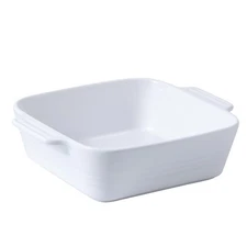 Square Baking Pan 8x8 Ceramic Casserole Dish with Handle 2 Quart White