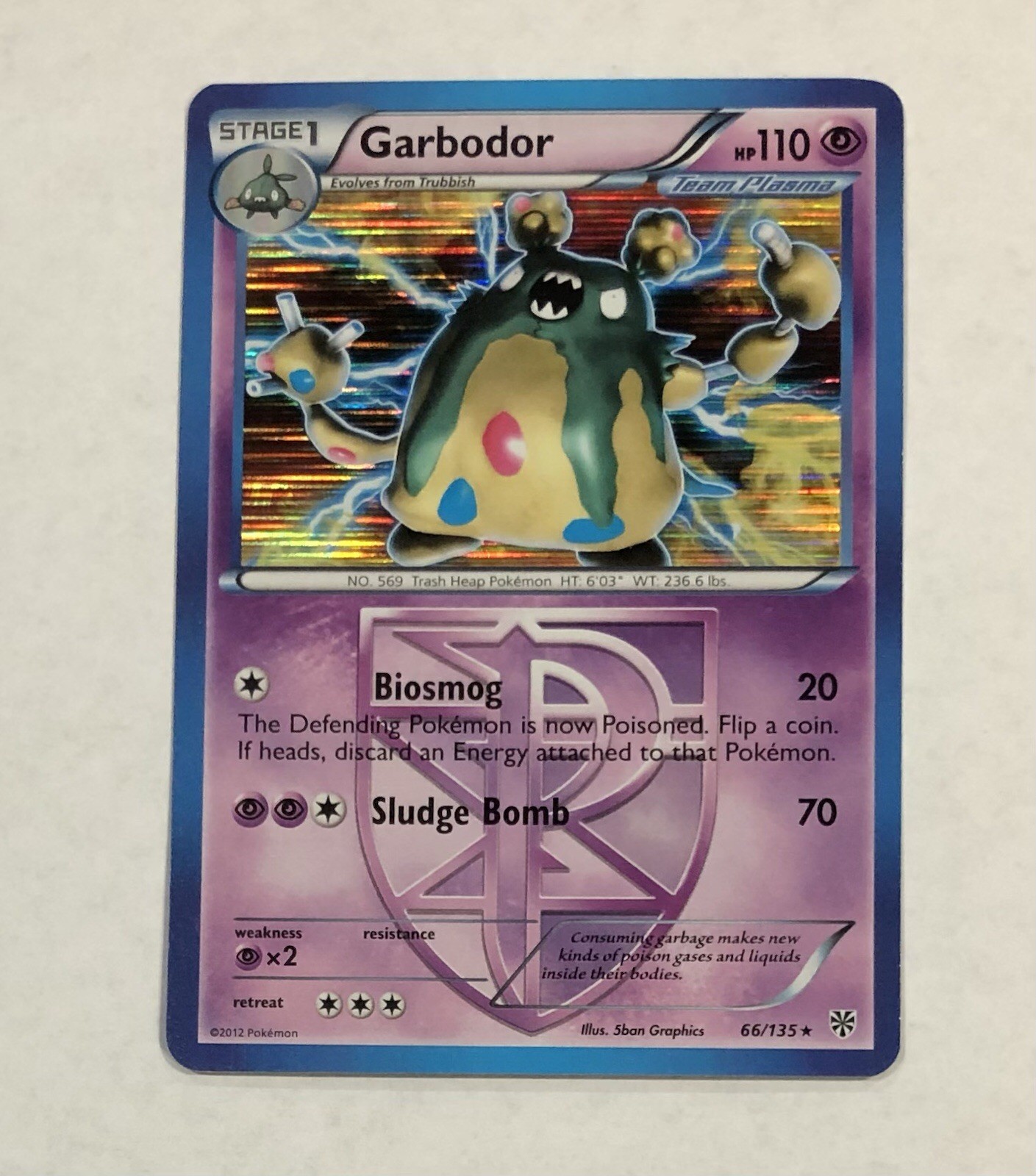 Pokémon GARBODOR Card 66/135 Holo Rare LP B&W Plasma Storm English Light Play