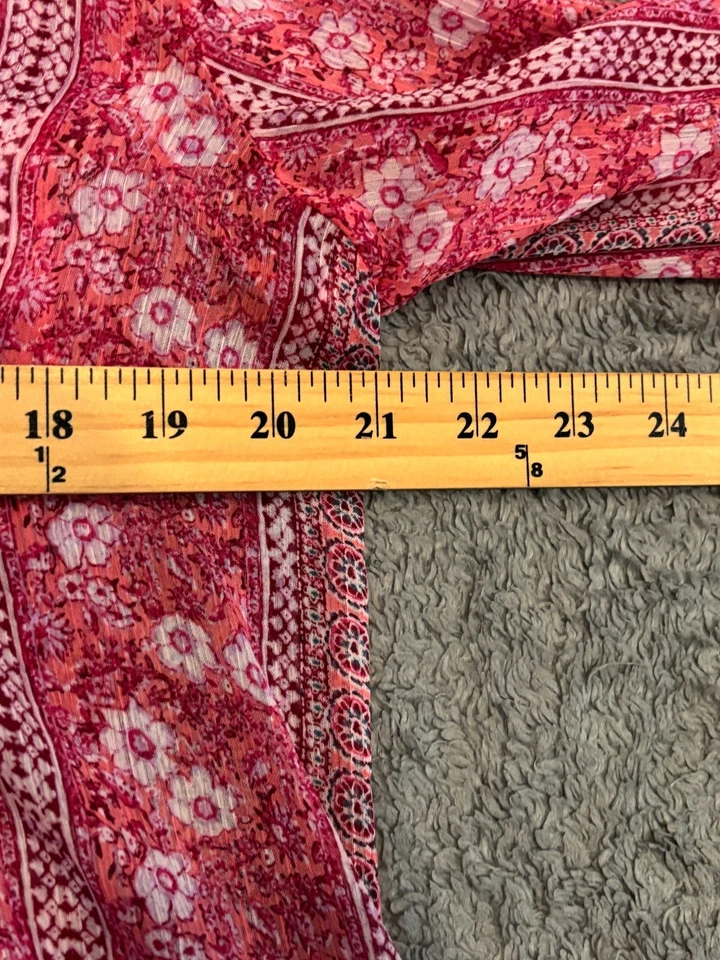 Kut From the Kloth Blouse Womens Large Floral Top Roll Tab V-Neck Lightweight - Image 3 of 4