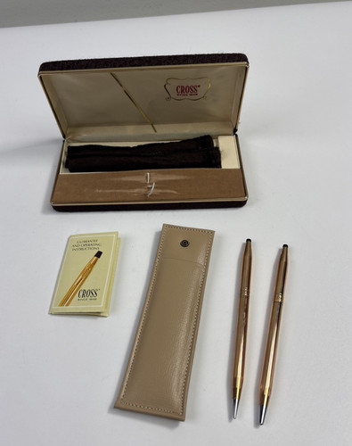 Vintage Cross 14 Kt Gold Filled Ballpoint Pen & .9 Pencil Set USA-Box & Insert