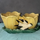 vintage McCoy Pottery double tulip planter With Bird