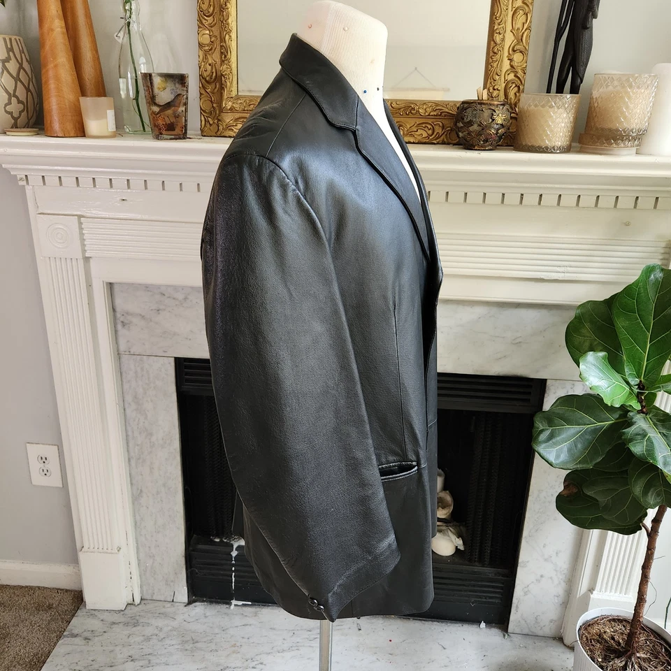 Chaqueta Blazer de Cuero Negra Stafford Abrigo Deportivo Retro Talla Grande Foto 4 de 4