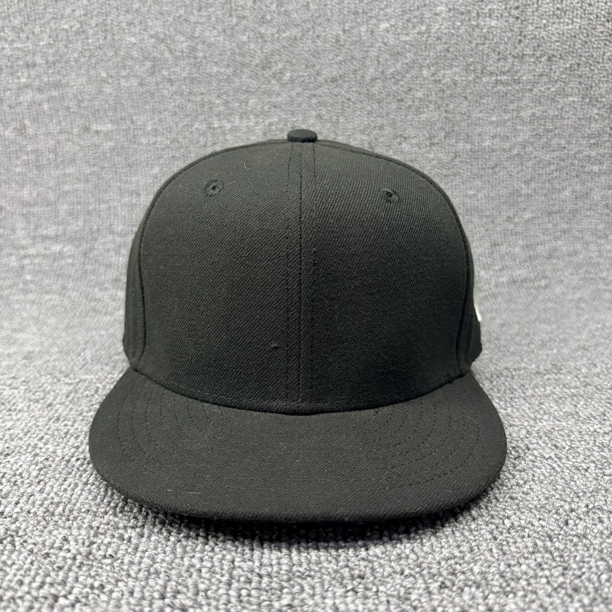 New Era 59FIFTY Blank Fitted Hat Plain Black Flat Bill Cap White Side Flag