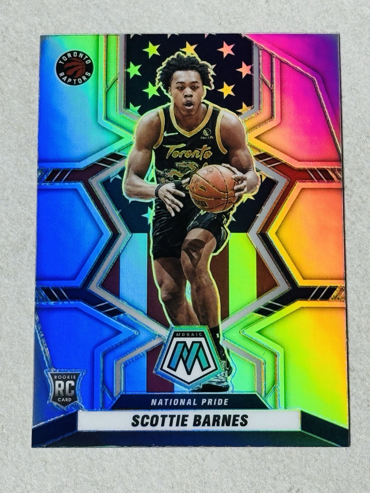 SCOTTIE BARNES 2021-22 PANINI MOSAIC ROOKIE NATIONAL PRIDE SILVER PRIZM #257 RC