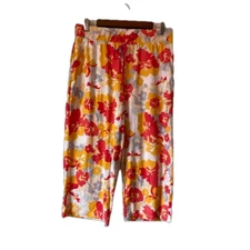 Cuddl Duds Med Colorful Floral Capri Summer Travel Pajama Pants Loungewear Cozy