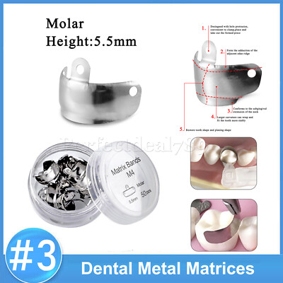 50Pcs Dental Matrix Bands Fit Palodent V3 Sectional Contoured Matrices #3 5.5mm